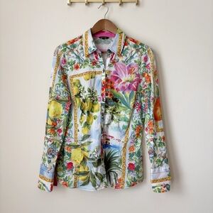 Otto Kern Tropical Resort Scarf Print Shirt Sz 40 US 10 Button Front